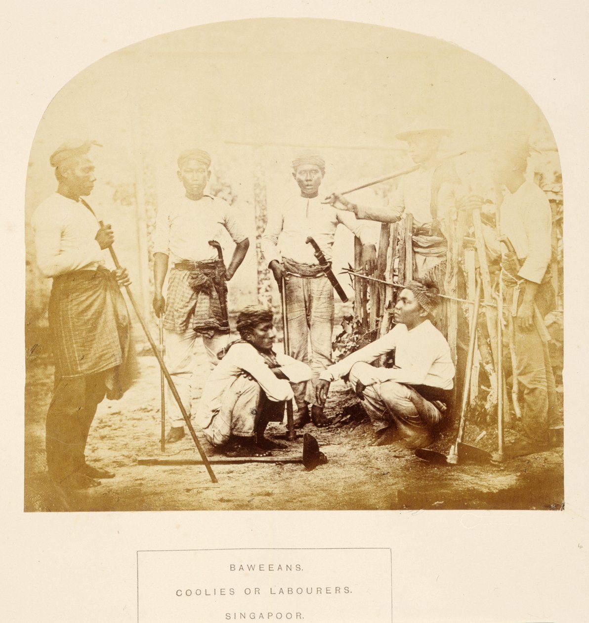 Baweeans, Coolies or Labourers, Singapore, fra The People of India, av J. Forbes Watson, utgitt 1868 (albumtrykk) av English Photographer