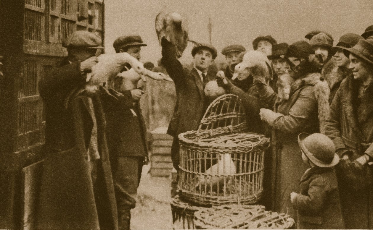 Kjøpe levende fjærfe på et Pedlars Market på Caledonian Market (sepia-bilde) av English Photographer