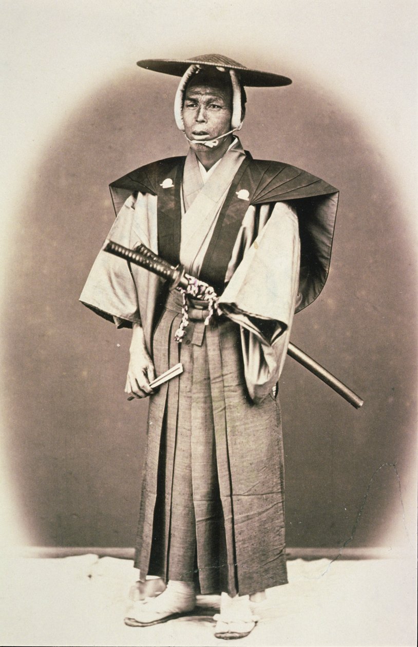 Japanese Court Official eller Samurai, ca. 1870-tallet (håndfarget albumtrykk) av English Photographer