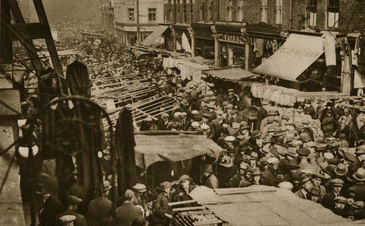 Petticoat Lane-markedet på Middlesex Street (sepia-bilde) av English Photographer