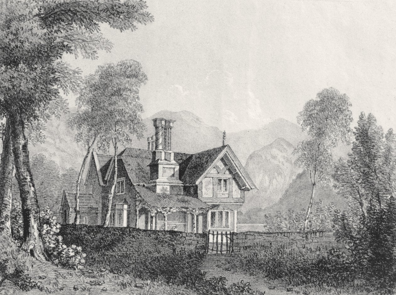 En hytte i et landskap, fra Michael Faradays utklippsbok, 1825 av English School