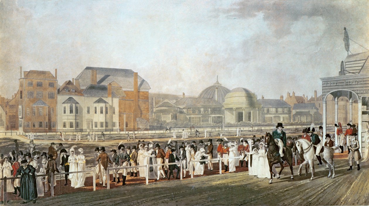 Brighton: The Old Pavilion og Steyne gravert av Charles Richards av English School
