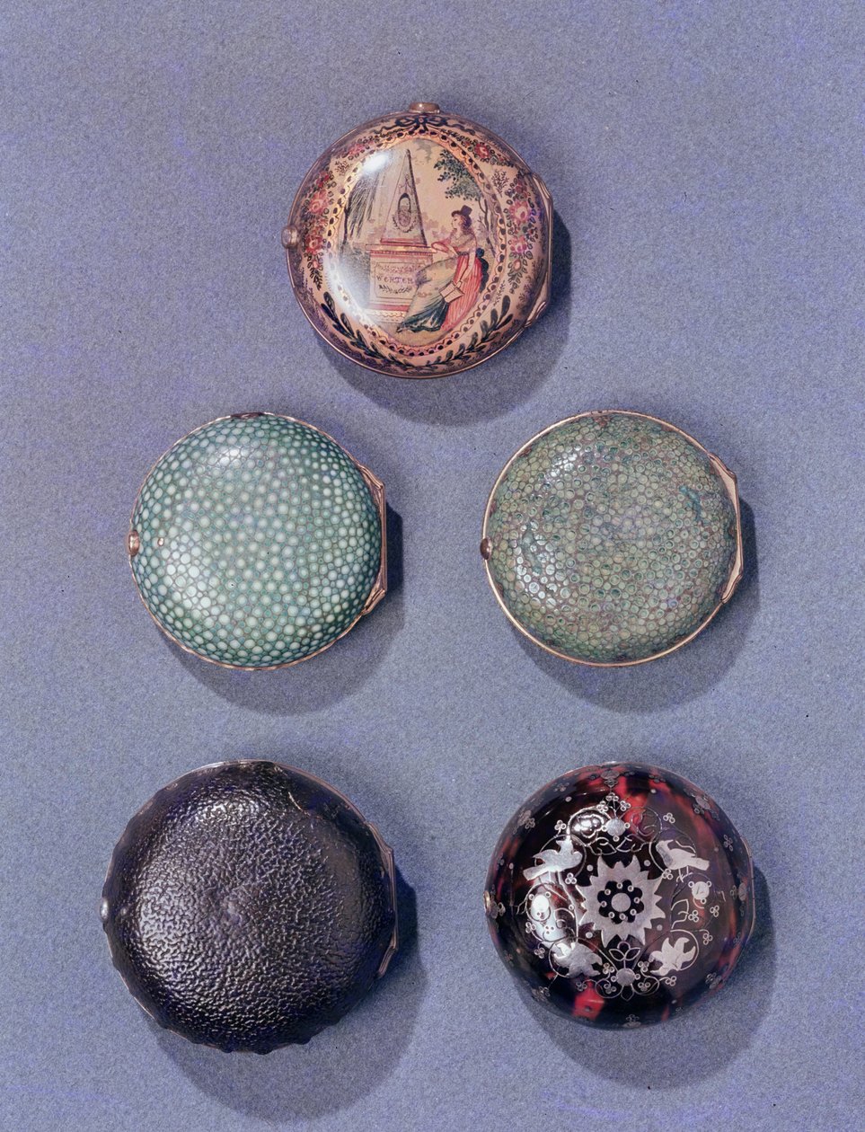 Samling av urkasser, 1700-talls (horn, skilpaddeskall, shagreen) horn, hornskilpaddeskall av English School