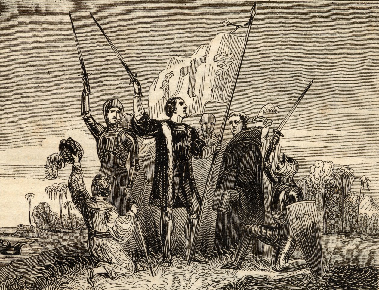 Columbus (1451-1506) Ta besittelse, illustrasjon fra 