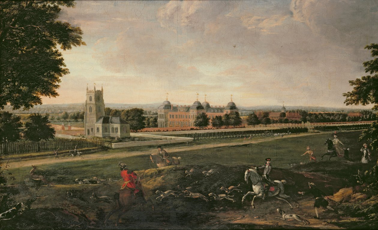 Euston Hall og kirke av English School