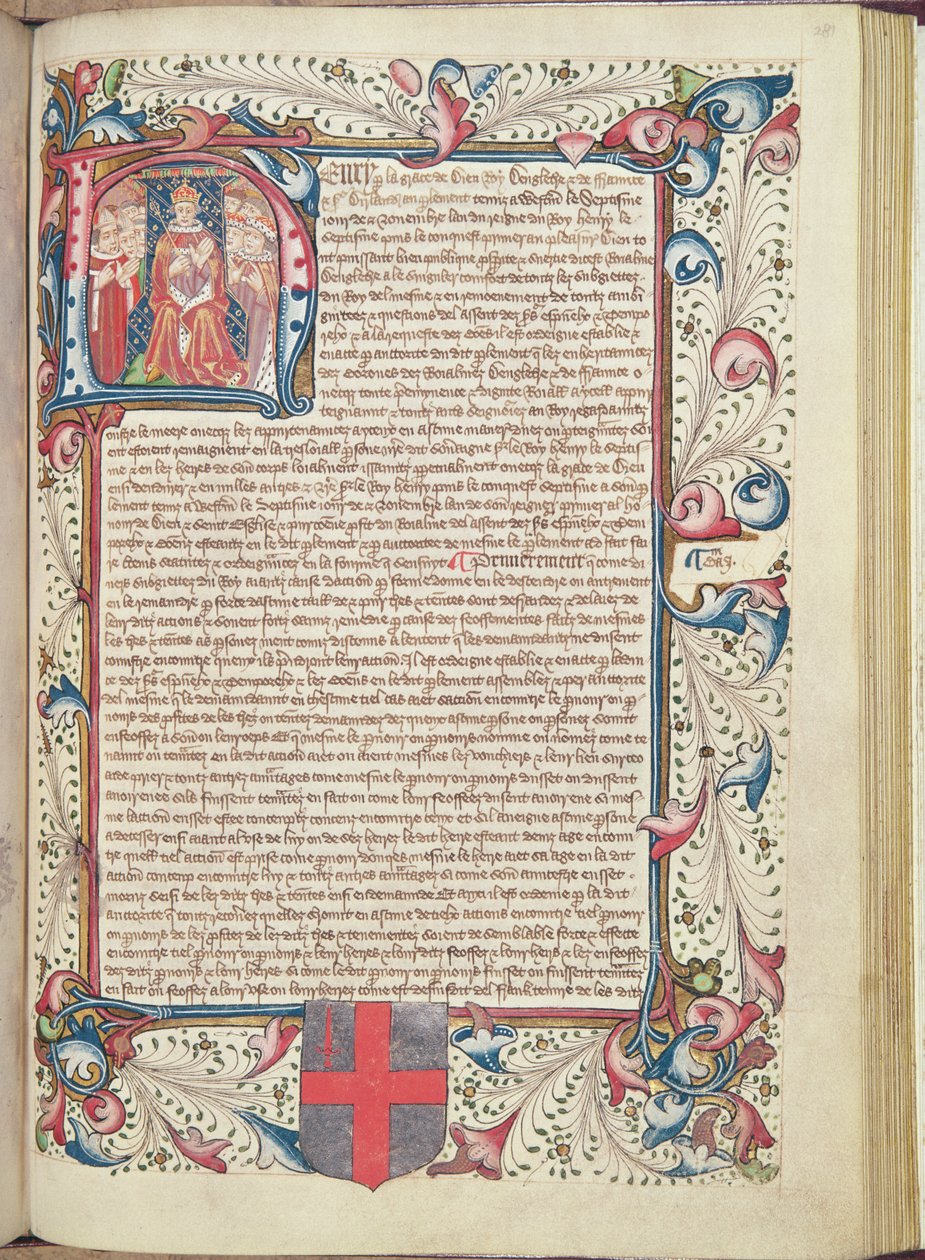 Henry VII (1457-1509) avbildet i den innledende H, tittelside fra Cartae Antiquae, sent på 1400-tallet av English School