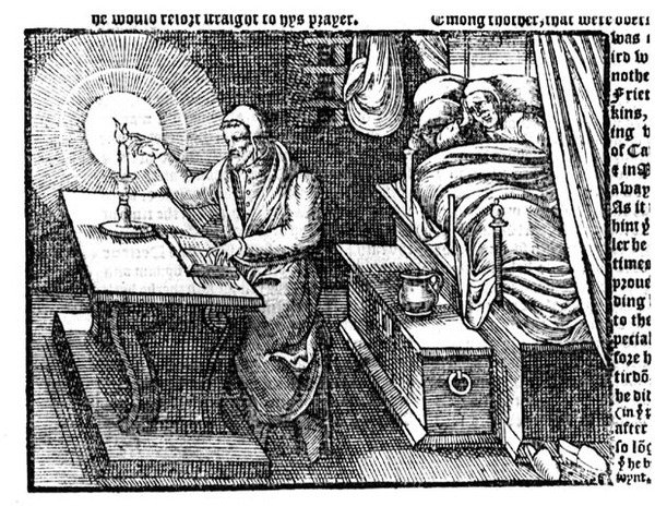 Hugh Latimer (ca. 1485-1555) Holder fingeren i en Candle Flame, fra Acts and Monuments av John Foxe (1516-87) 1563 av English School