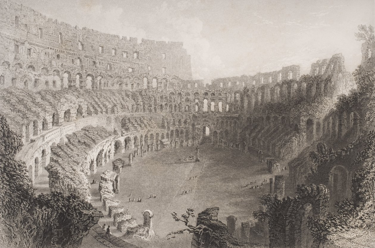 Interiør av Colosseum, Roma, gravert av E. Roberts av English School
