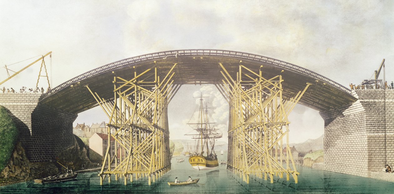Iron Bridge over the Wear, 1796 (fargegravering) av English School
