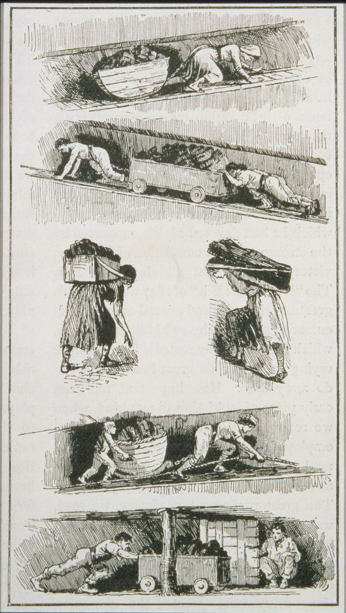 Arbeidere (inkludert en kvinne og barn) i kullgruver før 1843 av English School