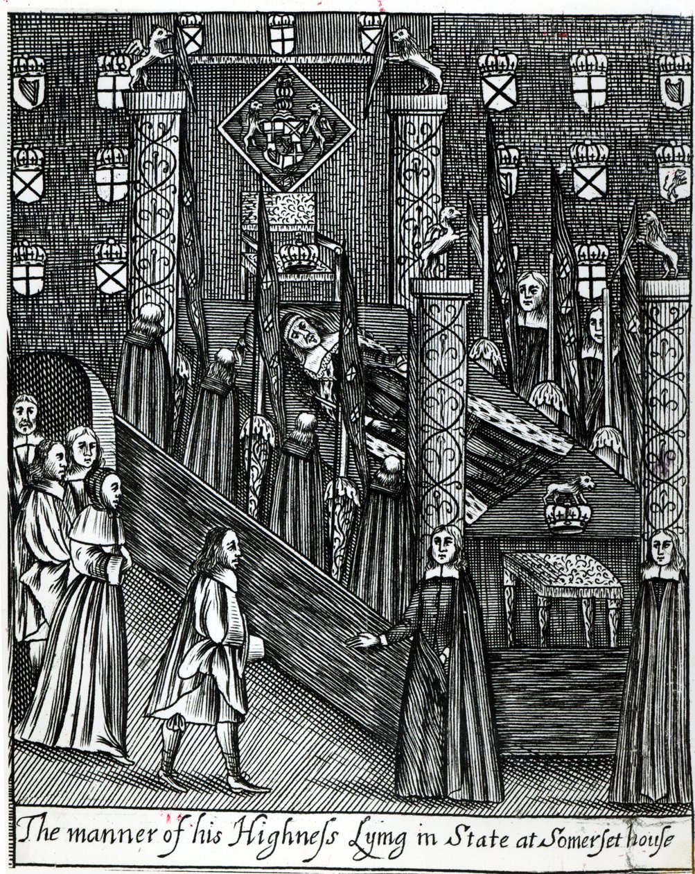 Oliver Cromwell (1599-1658) Liggende i staten, ca. 1658 av English School