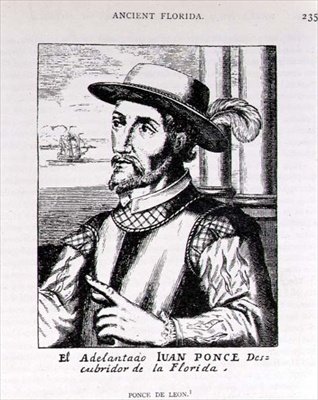 Portrett av Juan Ponce de Leon (1460-1521) som oppdaget Florida, fra The Narrative and Critical History of America, redigert av Justin Winsor, London, 1886 av English School