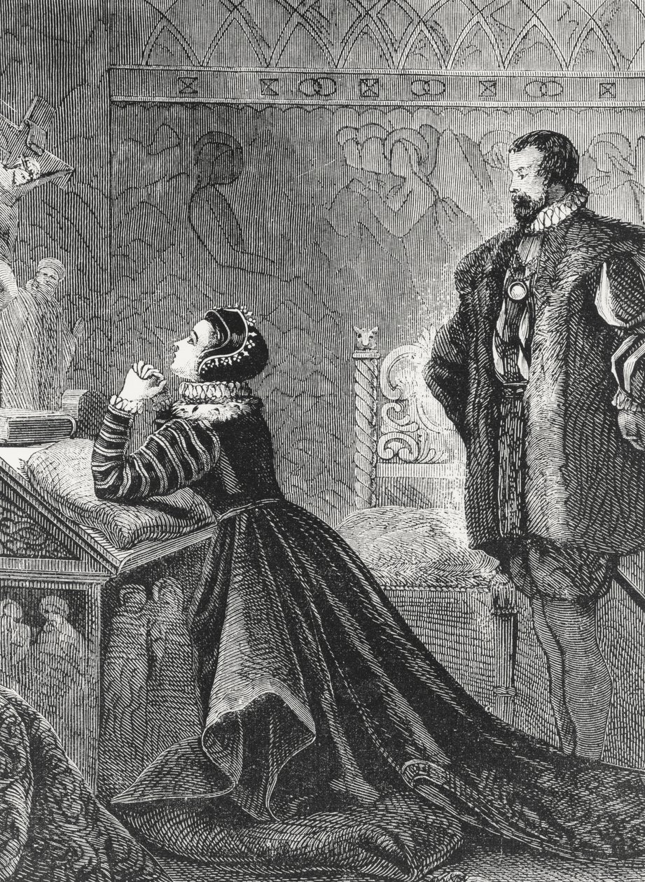Queen Mary i sitt private oratorium (1542-87) av English School