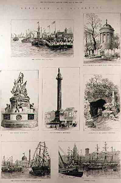 Skisser på Liverpool: The Princes Landing Stage; Huskisson-monumentet på St. James