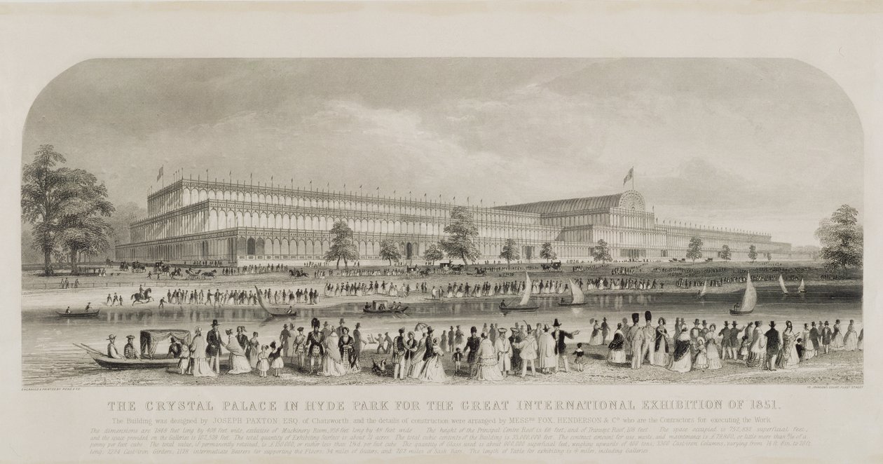 Crystal Palace i Hyde Park for den store internasjonale utstillingen i 1851, pub. av Read og Co. av English School