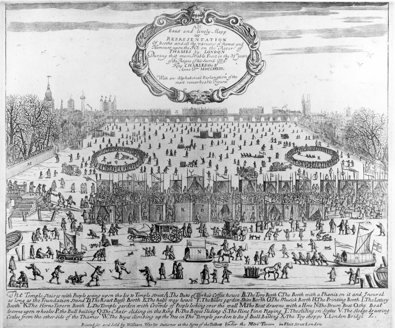 Frostmessen vinteren 1683-84 på Themsen, med Old London Bridge i det fjerne. ca. 1684 av English School