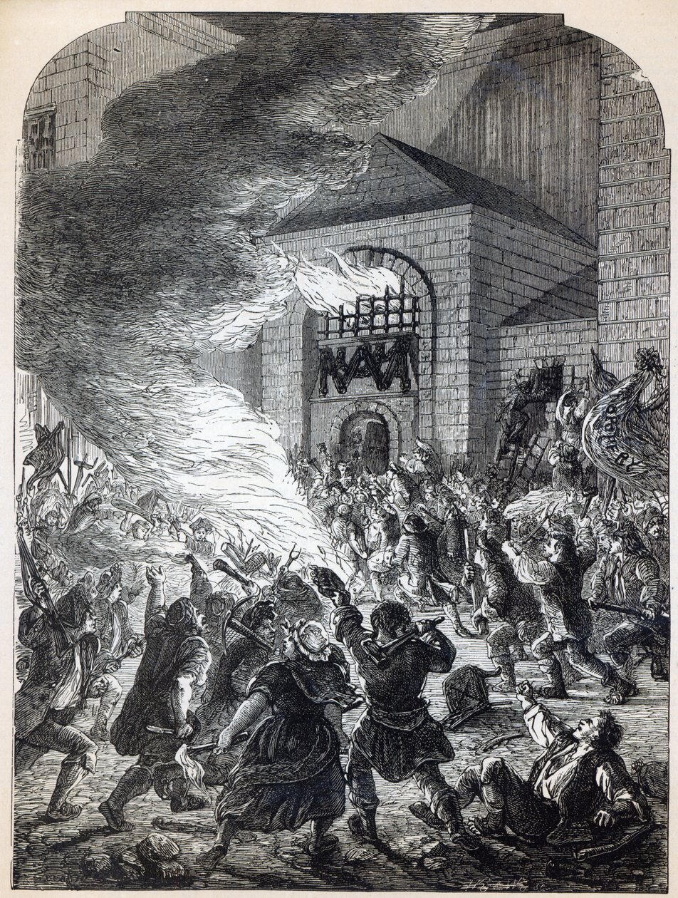 «No Popery»-opprørerne brant fengselet i Newgate i 1780 av English School