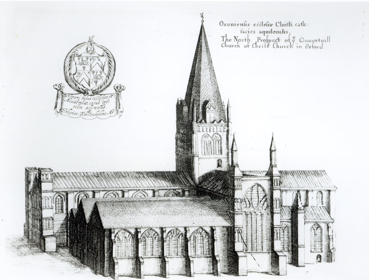 The North Prospect of Conuentuall Church of Christ Church i Oxford (gravering) (bw-bilde) av English School