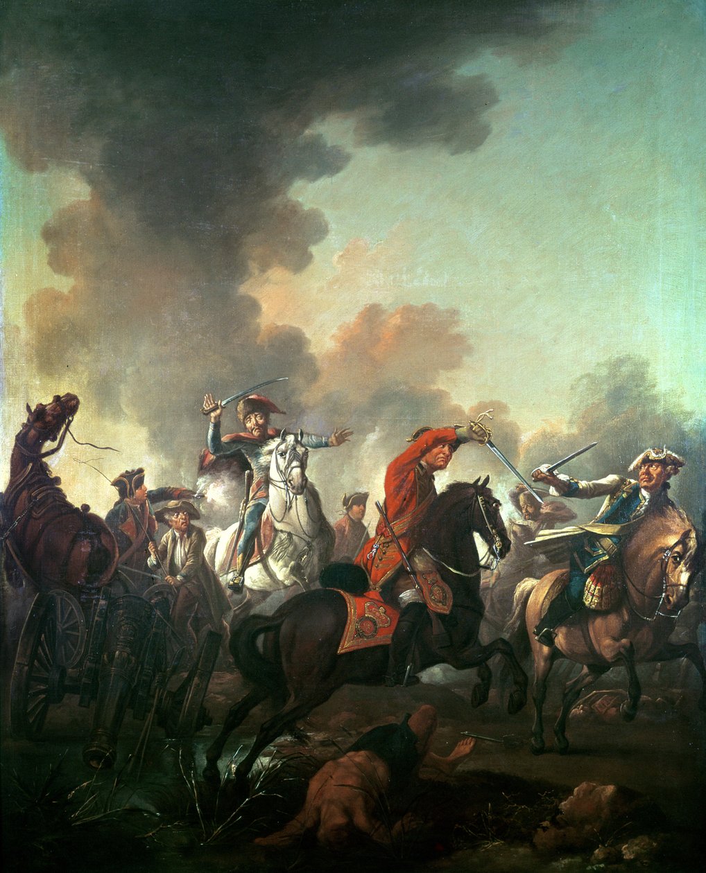 Thomas Brown i slaget ved Dettingen, 27. juni 1743 av English School