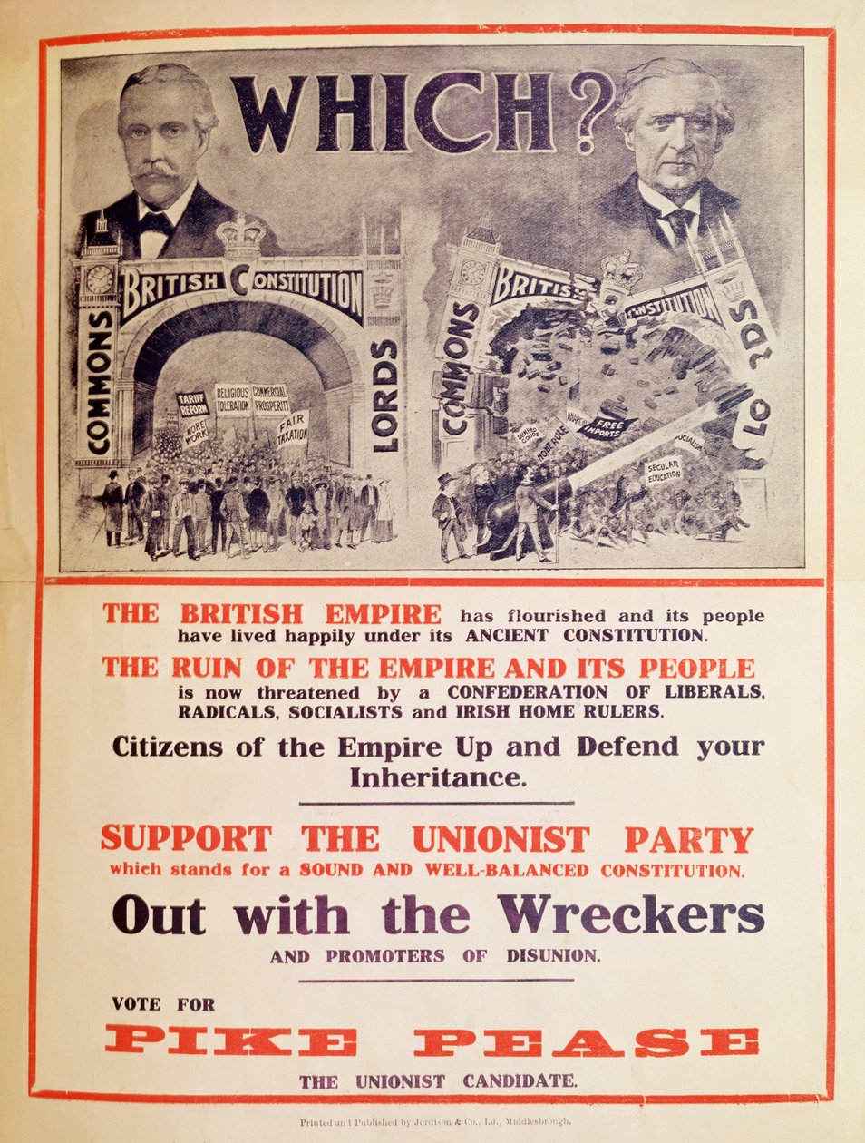 Unionist Party-plakat for det britiske stortingsvalget i januar 1910 av English School