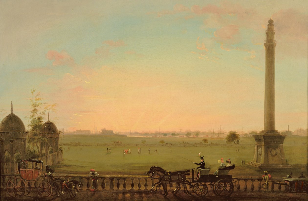 Utsikt fra Chowringhee Road, Calcutta, mot Hoogly-elven, ca. 1840 av English School