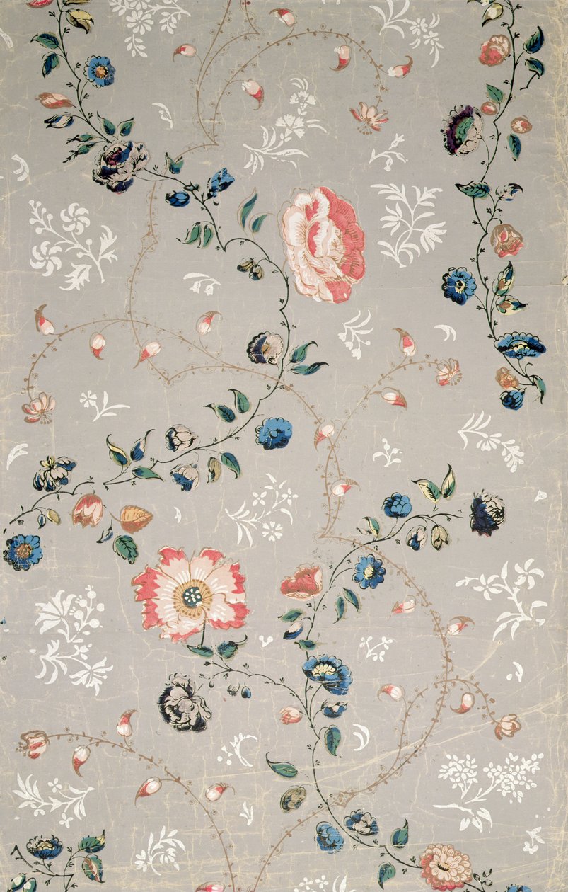 Tapetdesign med spredte blomster av English School