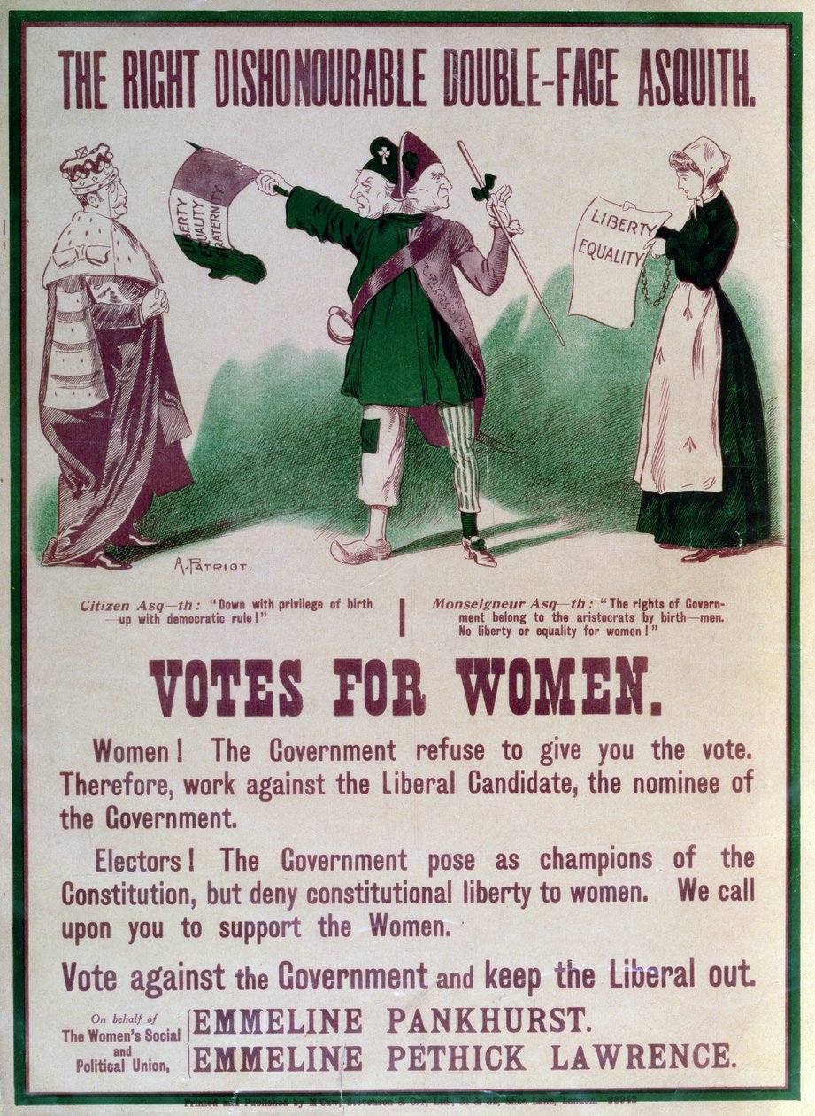 Kvinners stemmerett-plakat The Right Dishonorable Double-Face Asquith, ca. 1910 av English School