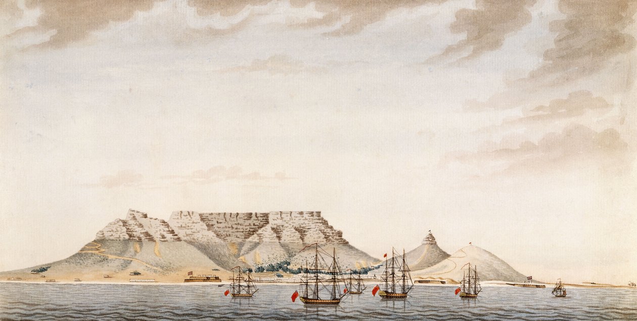 En britisk flåte i Table Bay, ca. 1780 av English School