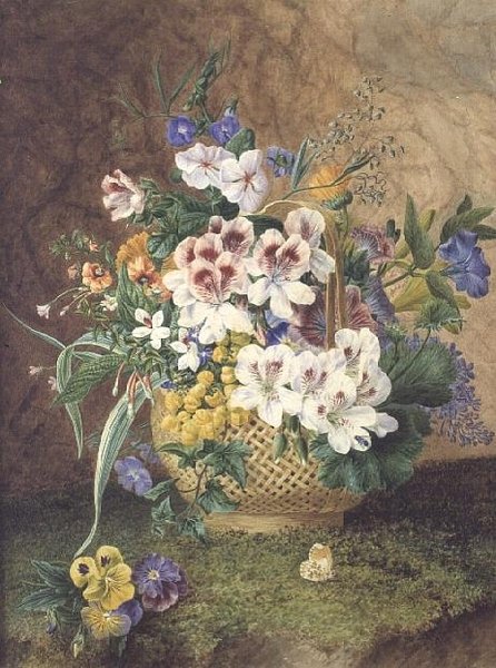 Kurv med blomster av English School
