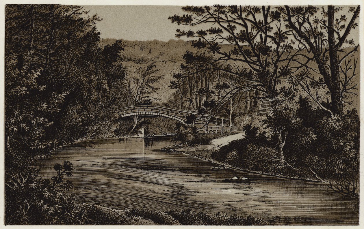 Beggar's Bridge, nær Whitby (litho) av English School