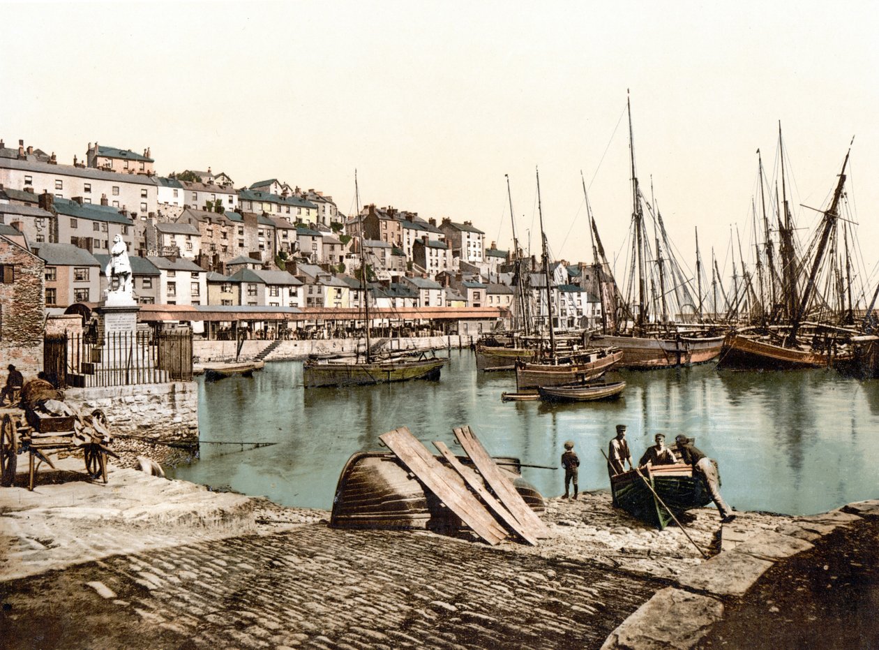 Brixham Harbor (håndfarget bilde) av English School