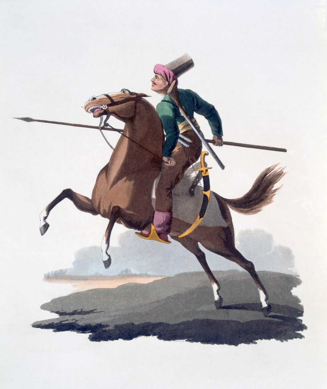 Kavalerimann, 1818 (farget akvatint) av English School