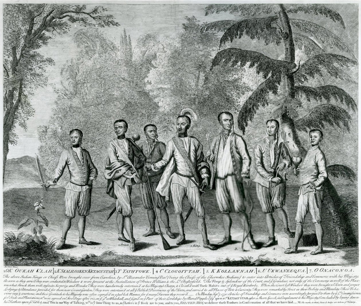 Cherokee Chiefs from Carolina, c.1730 (engraving) av English School