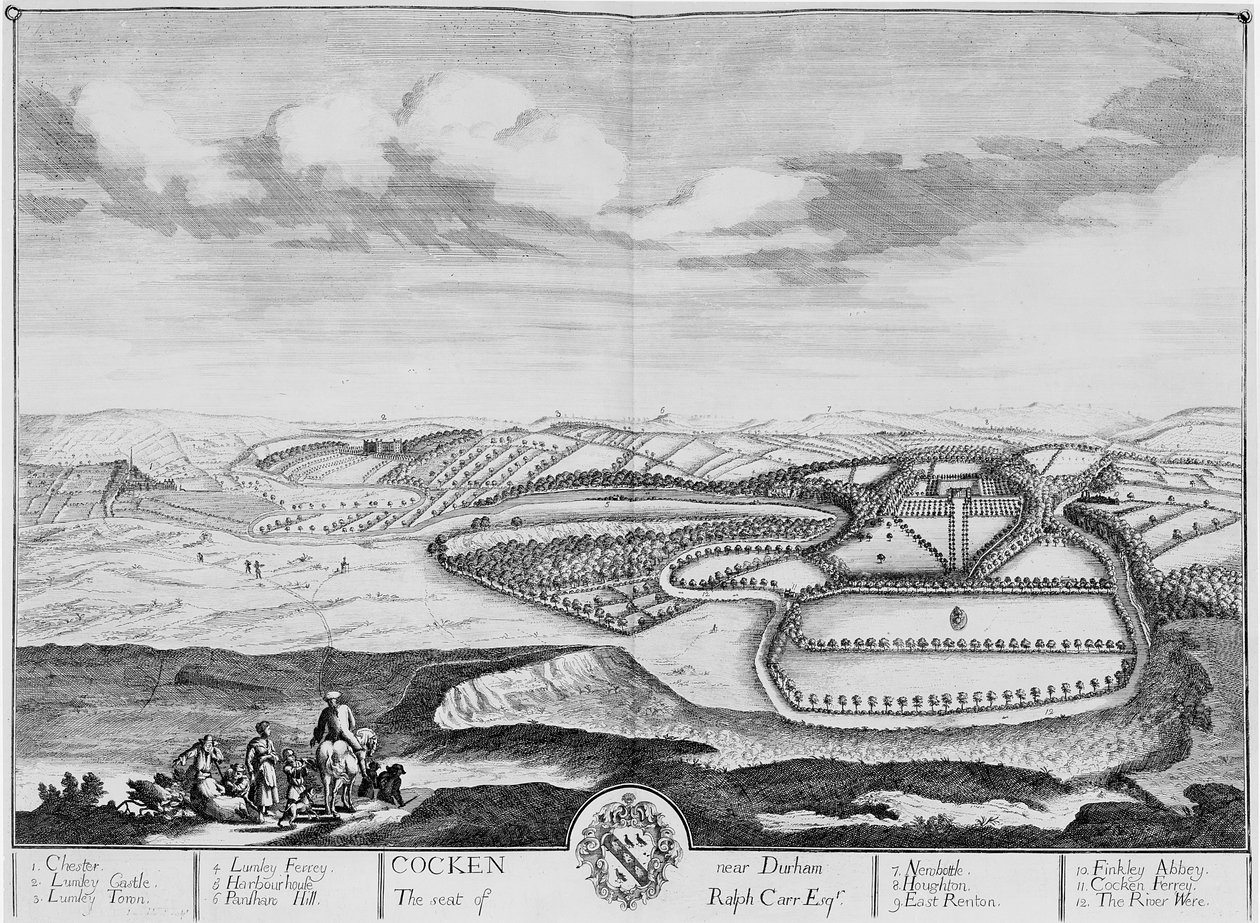 Cocken nær Durham, ca. 1710 (etsing) av English School