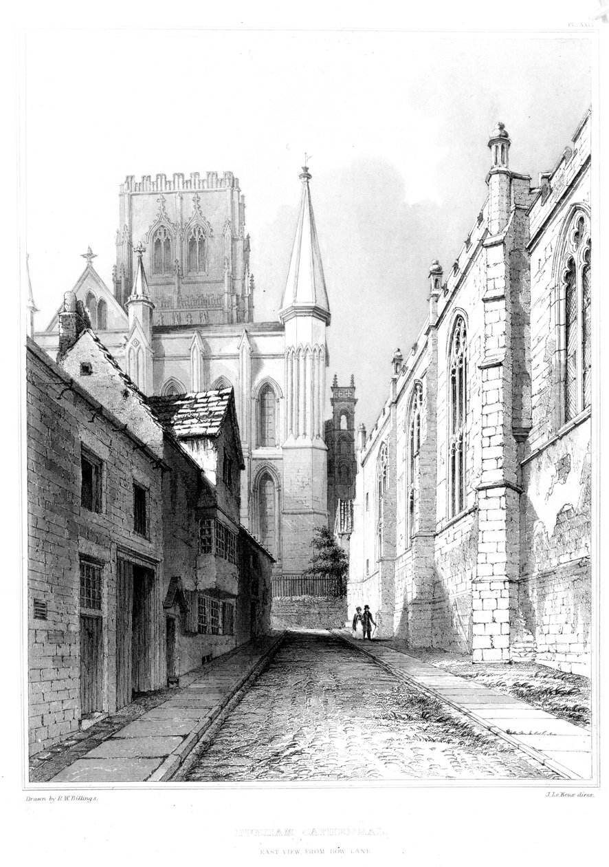 Durham Cathedral, østutsikt fra Bow Lane av English School