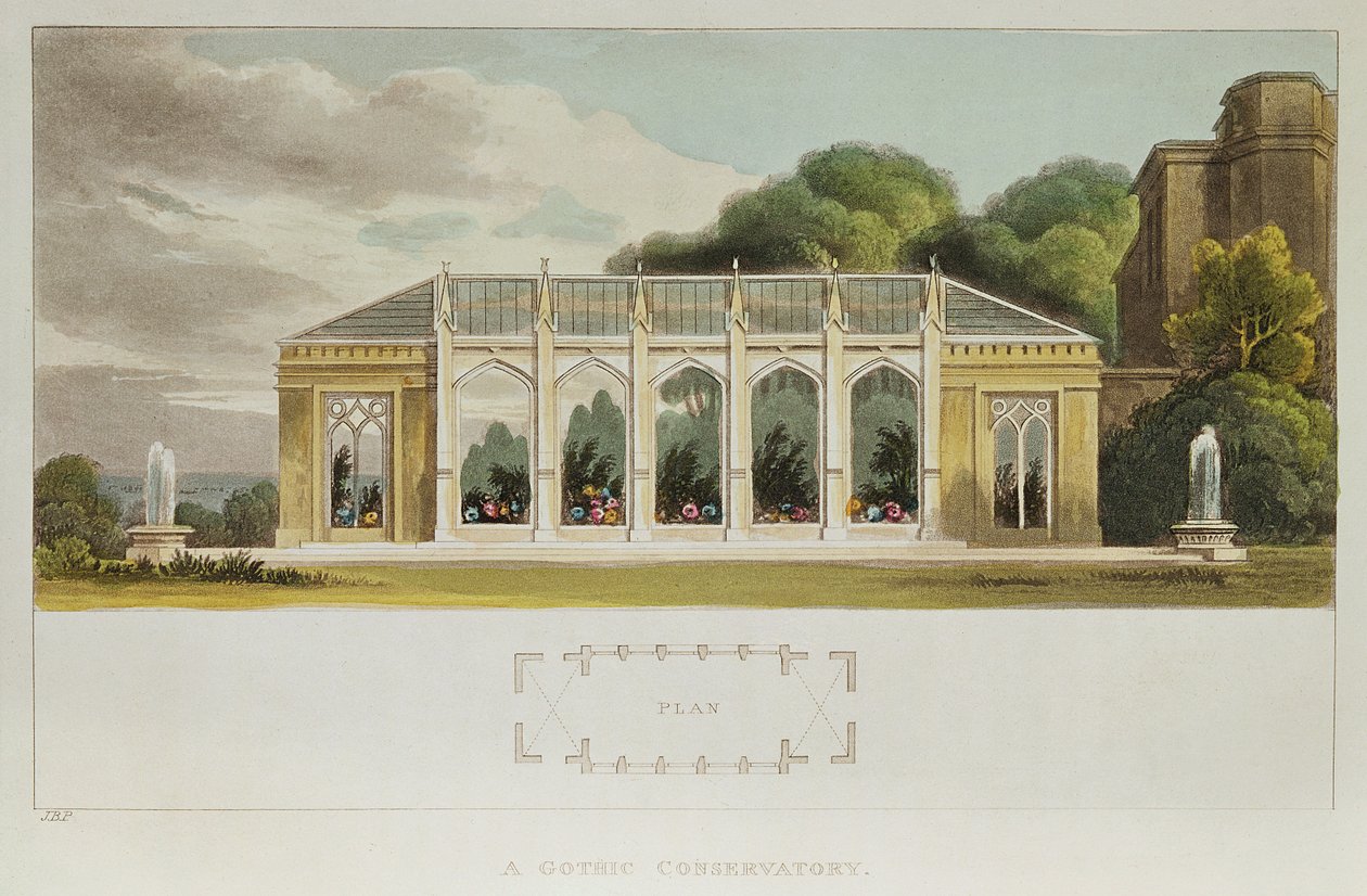 Gotisk konservatorium, 1832 (fargegravering) av English School
