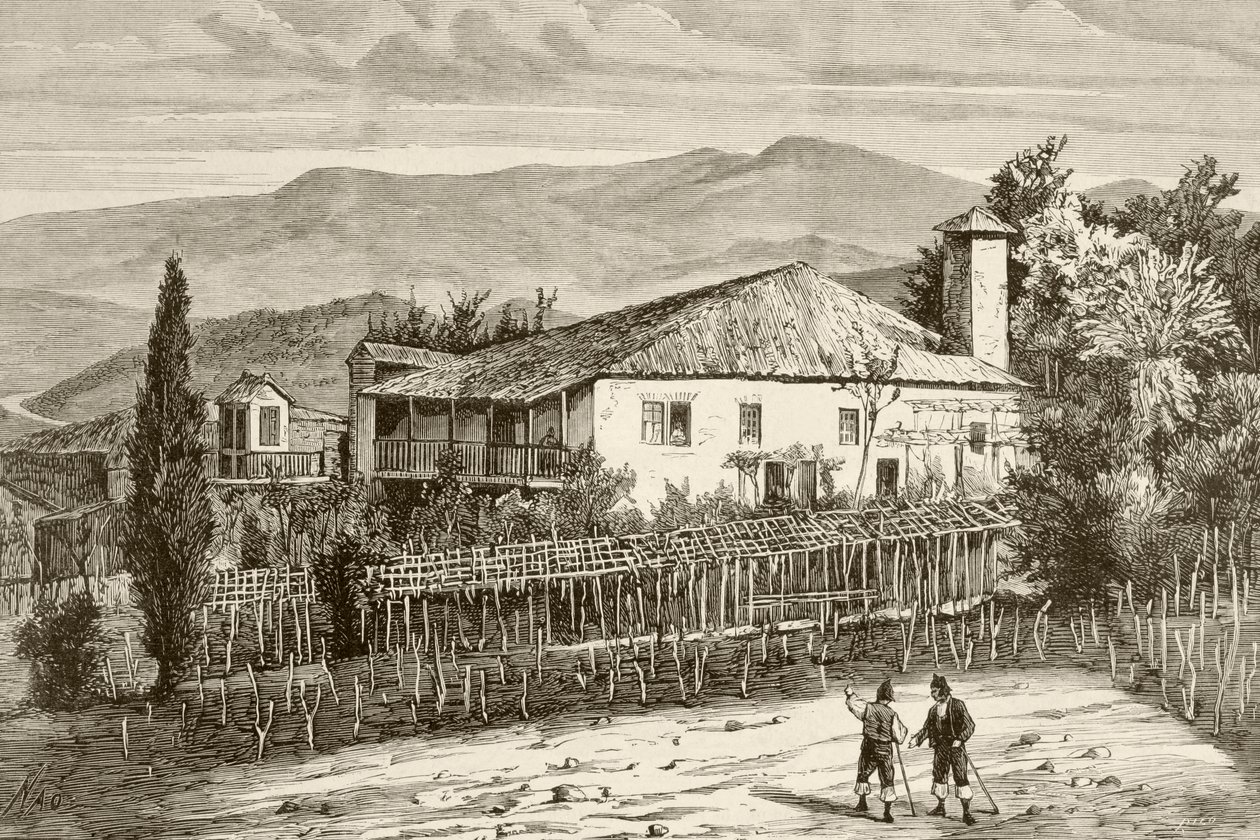 Hus i Casdemiro, Galicia, Spania (litho) av English School
