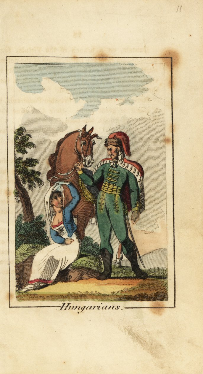 Ungarsk hussar med kvinne iført slør av English School
