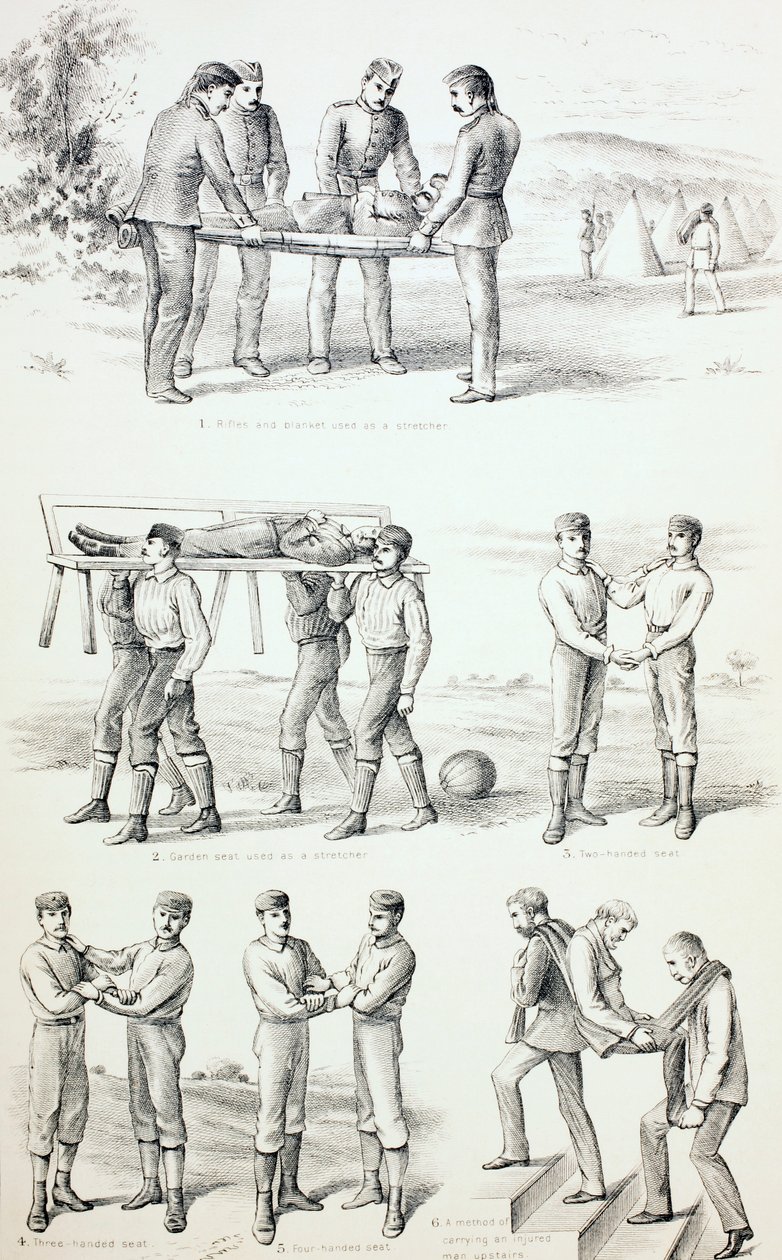 Metoder for å bære skadde personer, ca. 1890 av English School