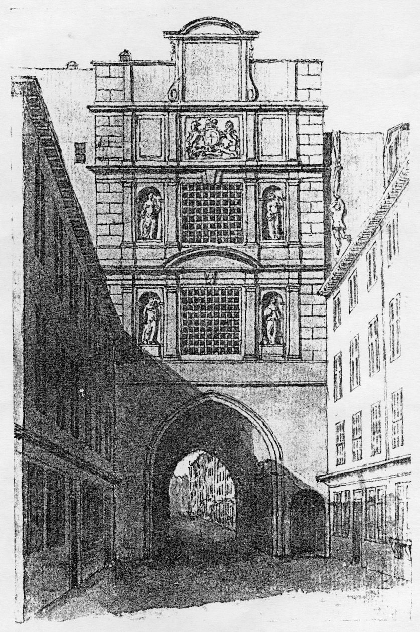 Newgate Prison (litho) (bw-bilde) av English School