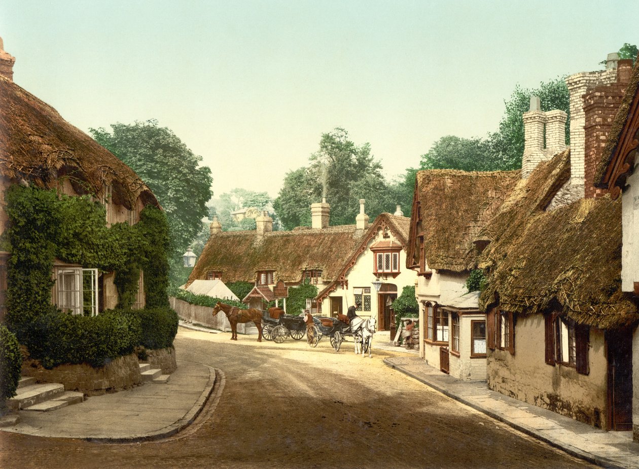 Old Village Shanklin (håndfarget bilde) av English School