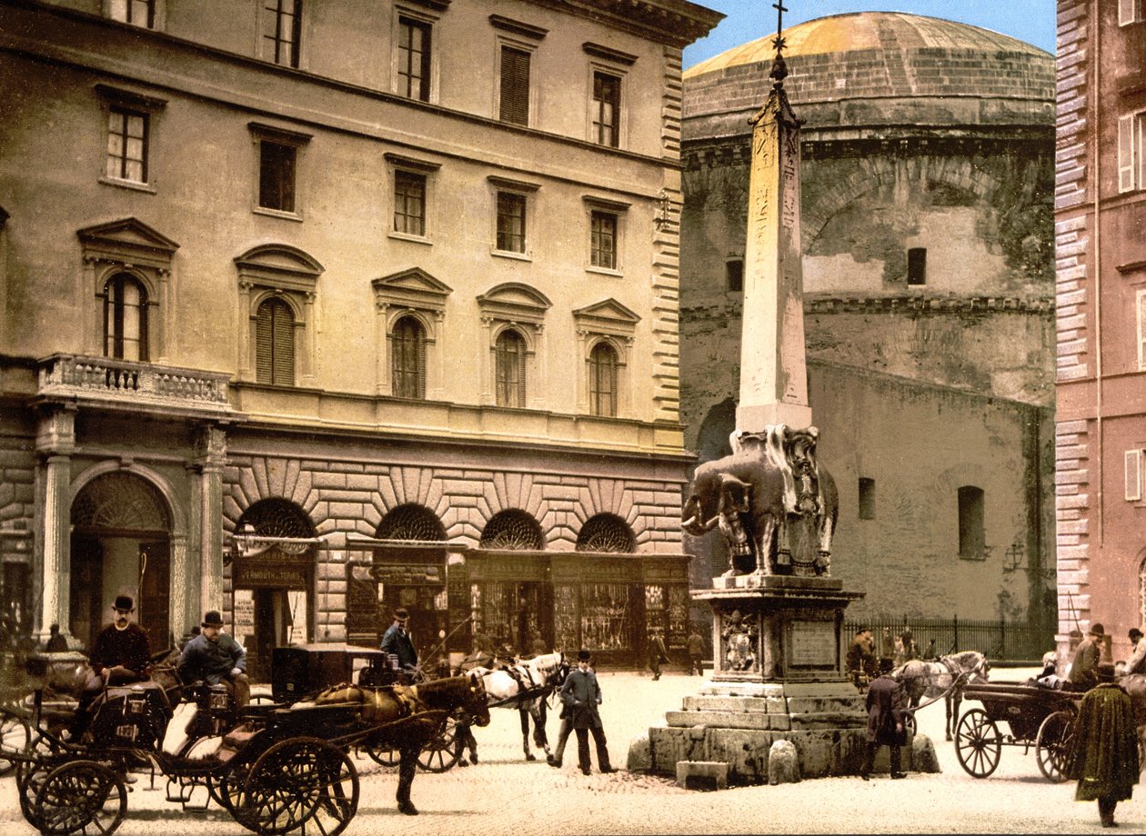Piazza di Minerva, Roma (håndfarget bilde) av English School