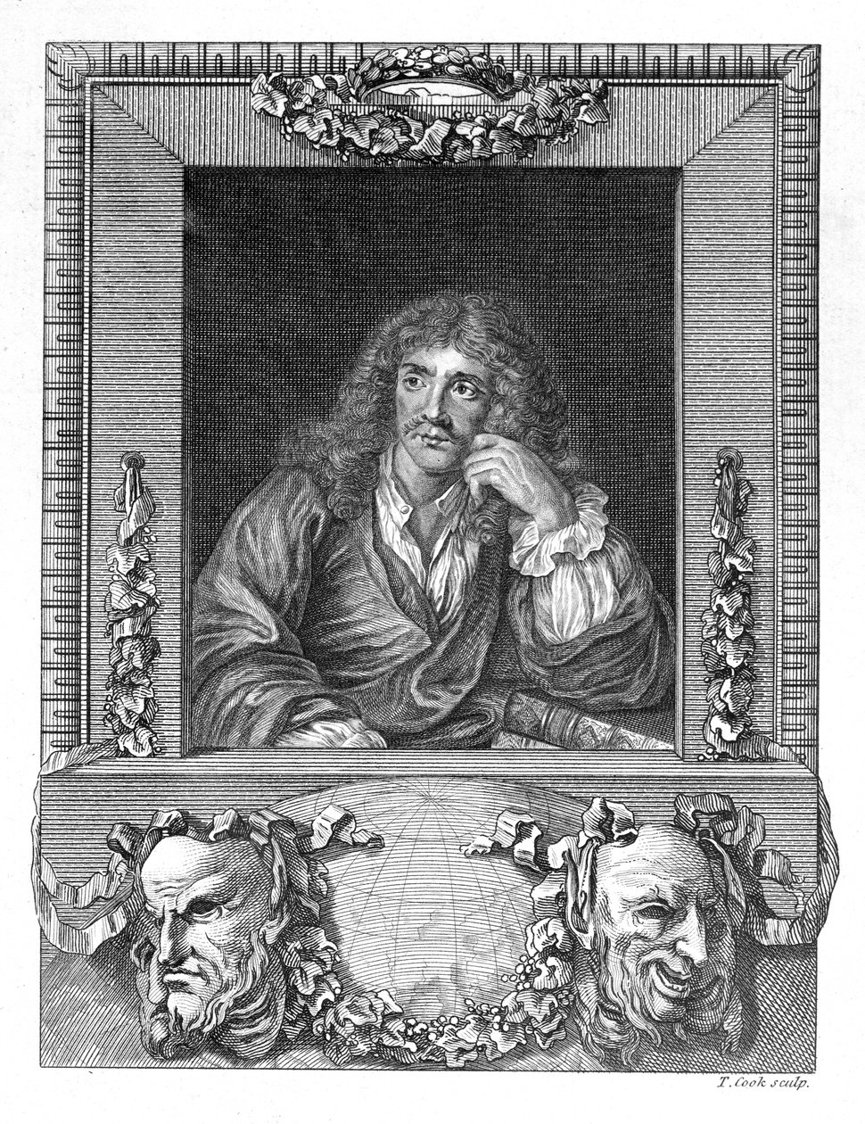 Portrett av Moliere (gravering) (bw-bilde) av English School