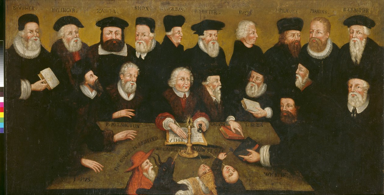 Protestantiske reformatorer, ca. 1654 (olje på panel) av English School