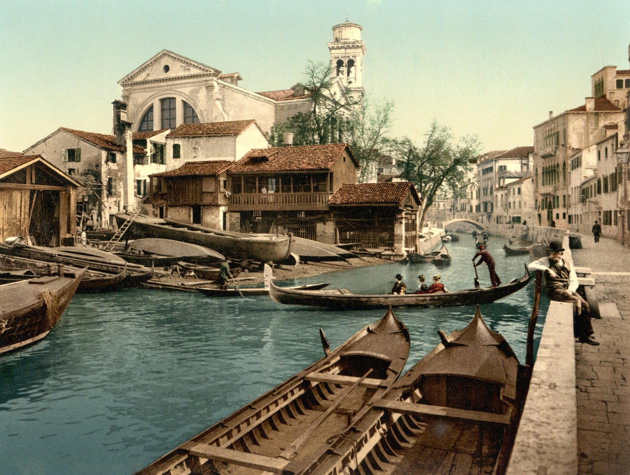 Rio di San Trovaso, Venezia (håndfarget bilde) av English School
