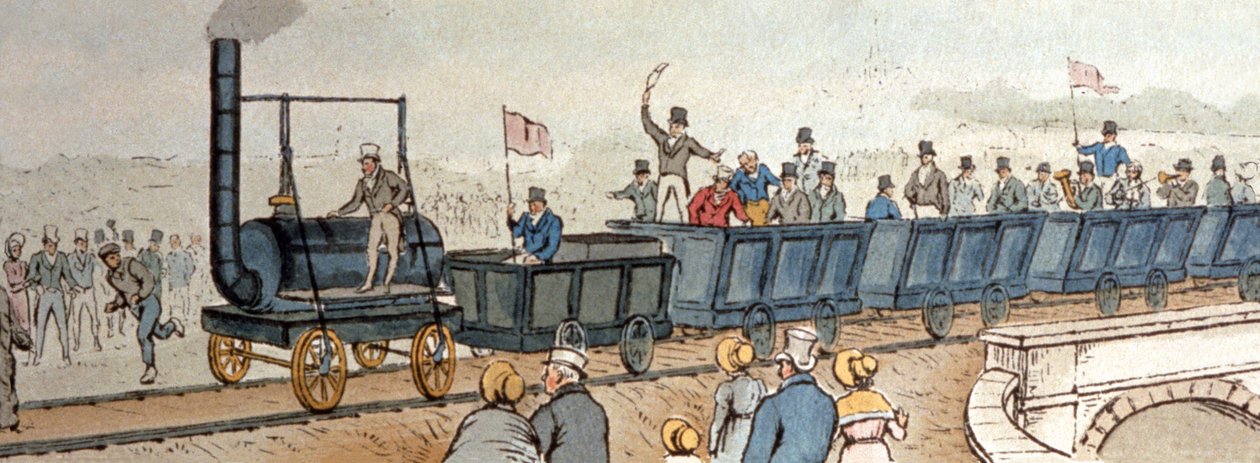 Stockton-Darlington Railway. rundt 1830 (gravering) av English School
