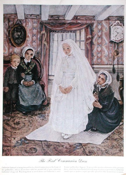 Den første nattverdskjole, ca. 1930 (farge litho) av English School