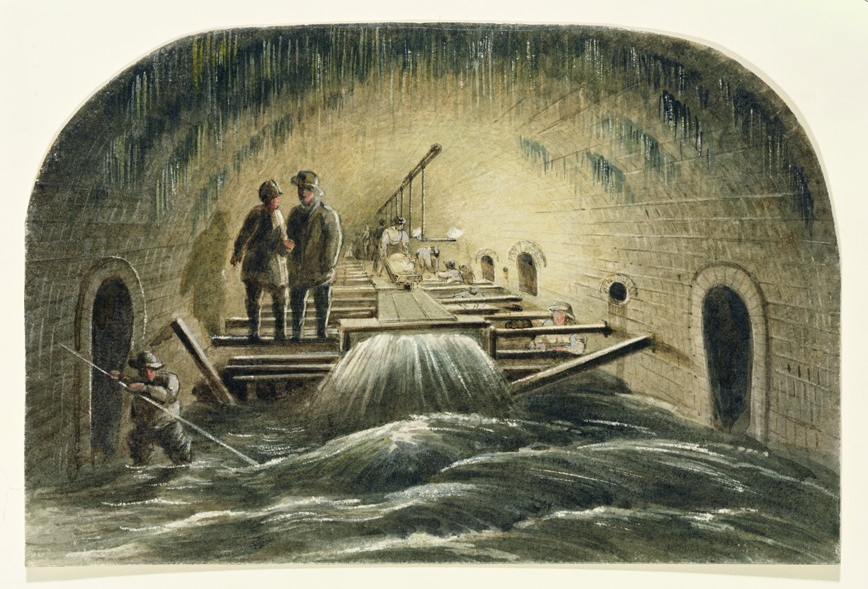 The Fleet Sewer, ca. 1840 (wc på papir) av English School