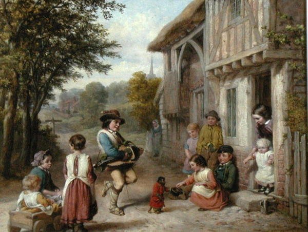 The Hurdy-Gurdy Player, ca. 1865 (olje på lerret) av English School