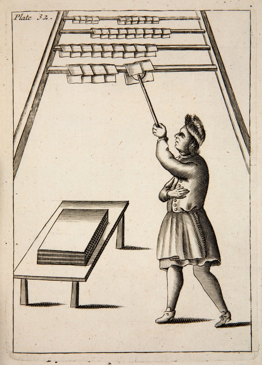 The Pressman Hanging Paper, pub. 1683 gravering. av English School